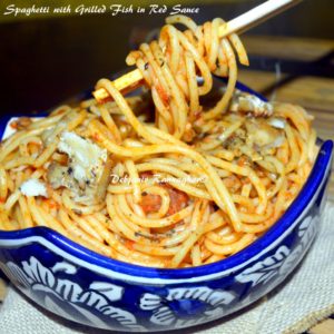 Spaghetti with Grilled Fish in Red Sauce 3