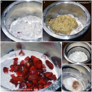 %Whole Wheat Strawberry Banana Muffins Mixing Dry Ingredients how to