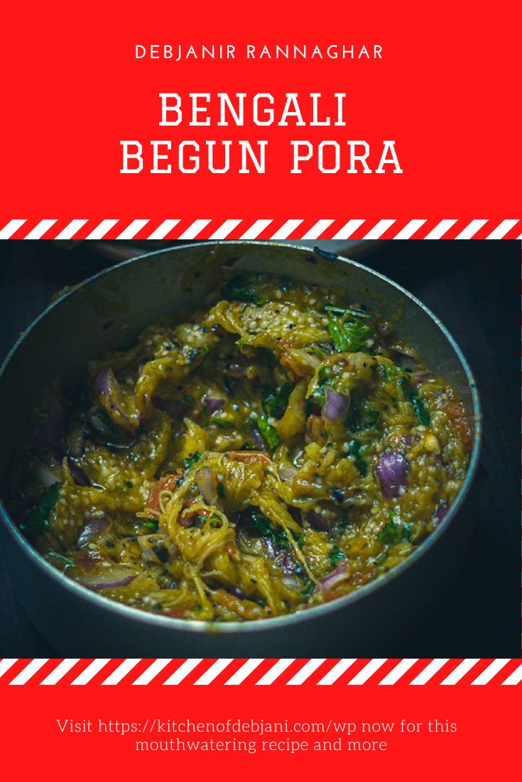 %Bengali Begun Pora Recipe Pinterest Graphic