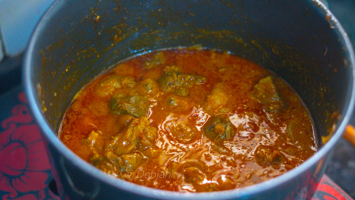 %Laal Maas Cooking Step- cooking mutton with spice paste