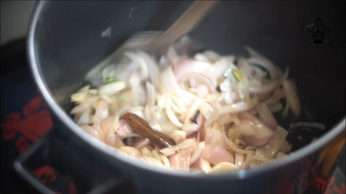 %Laal Maas Cooking Step- frying onion in ghee