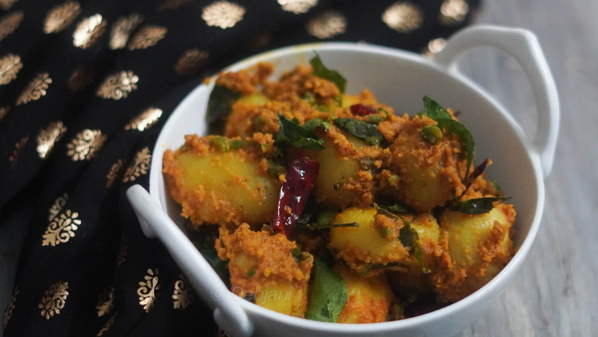 %sukhi aloo sabzi with green peas and curry leaves debjanir rannaghar