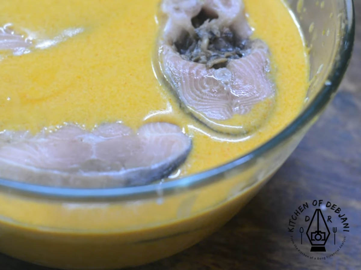 %hilsa fish in yogurt gravy recipe step debjanir rannaghar