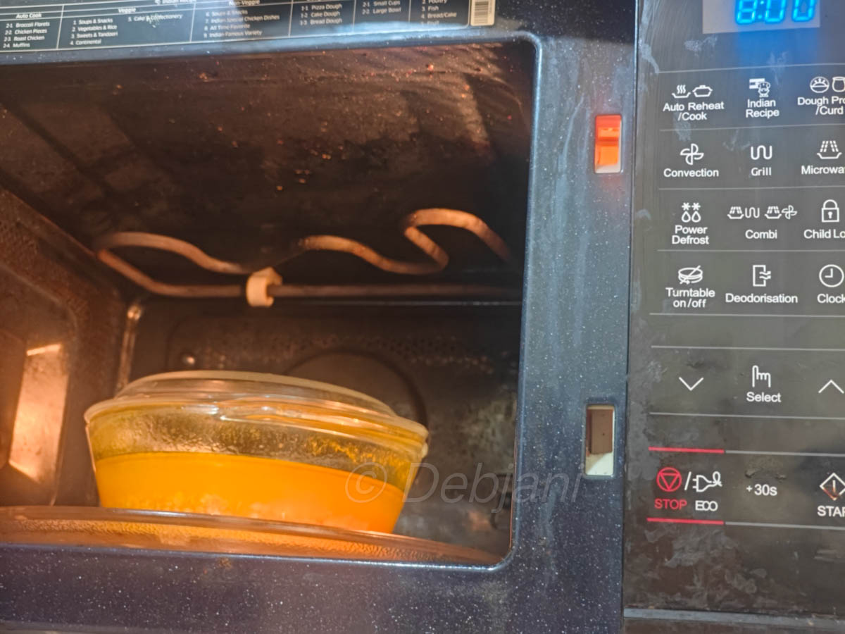 %cooking Bengali masoor dal siddho in microwave step