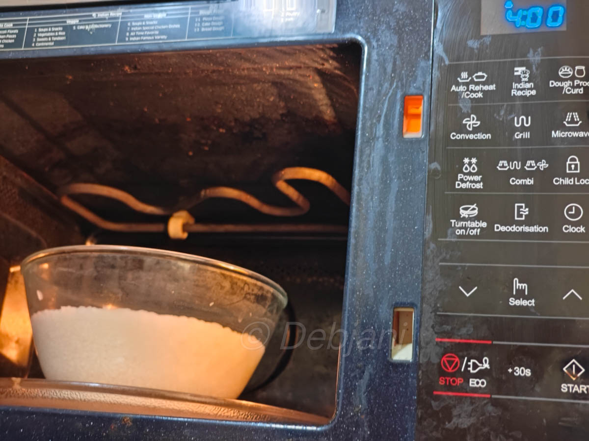 %perfect gobindobhog chal-er bhat cooking process in microwave